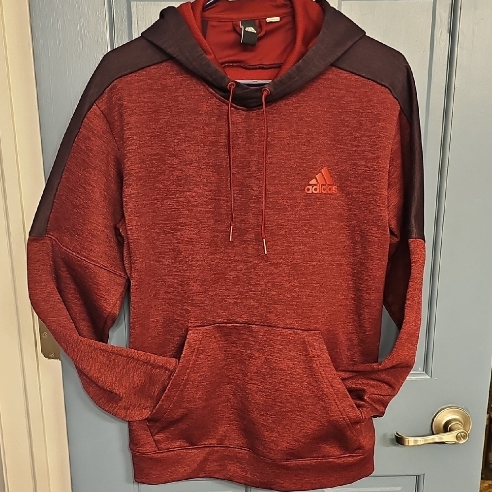 Adidas Red Burgundy Hoodie Sweatshirt Heather Texture MEN Climawarm Medium